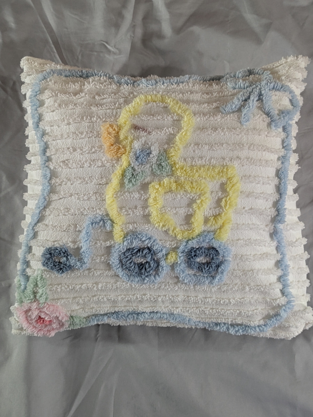 Duck Chenille Pillow And Cover Vintage